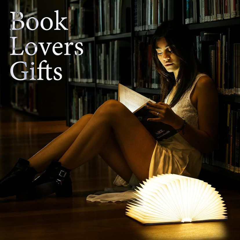 Book Lovers Gifts BookLamp - 5 Color Lights, 1200mAh Battery, Foldable Paper Lamp as Book Decor & Accessories, Hot Foil Cover Design, Unique Gifts for Women or Friends & Christmas