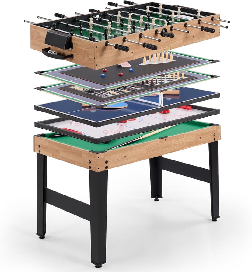 10-in-1 Foosball Table, 48" Combo Game Table - Ping Pong, Air Hockey, Pool, Soccer - All-in-One Game Table with Accessories for Indoor Outdoor Game Rooms and Family Game