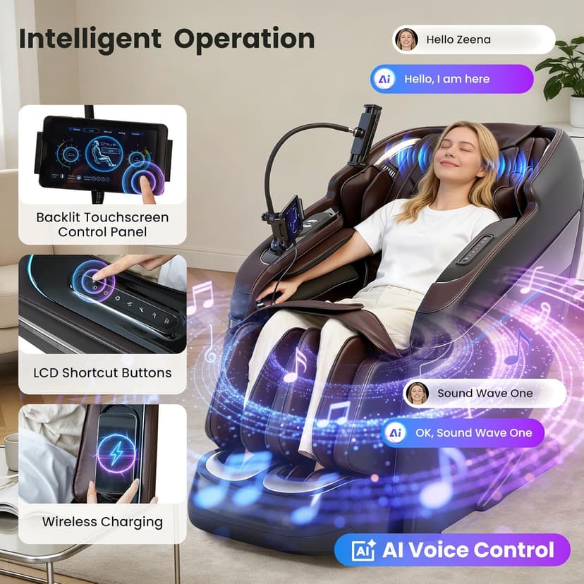 4D Music Rhythm Massage Chair Full Body, 2026 Unique Sonic Resonance Zero Gravity SL-Track Shiatsu Recliner with Knee Heating Blanket AI Voice Bluetooth Foot Roller Body Scan Airbags G9 Black