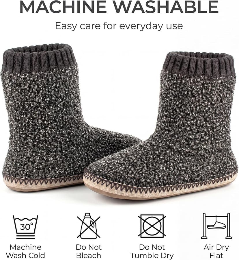Textured knit upper, fuzzy lining, ankle-high coverage and cushioned insole for cold floors; machine washable cosyone1997 Boot Slippers for Men Indoor Non Slip Soft Sole B0C5F5SNB7