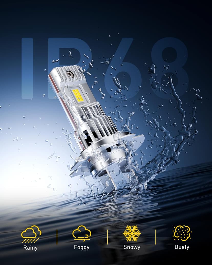 AUXITO Upgraded H7 Bulbs, 50000LM 1000% Brighter, 6500K Cool White, 1:1 Beam Pattern, Plug-N-Play with Cooling Fan, Pack of 2
