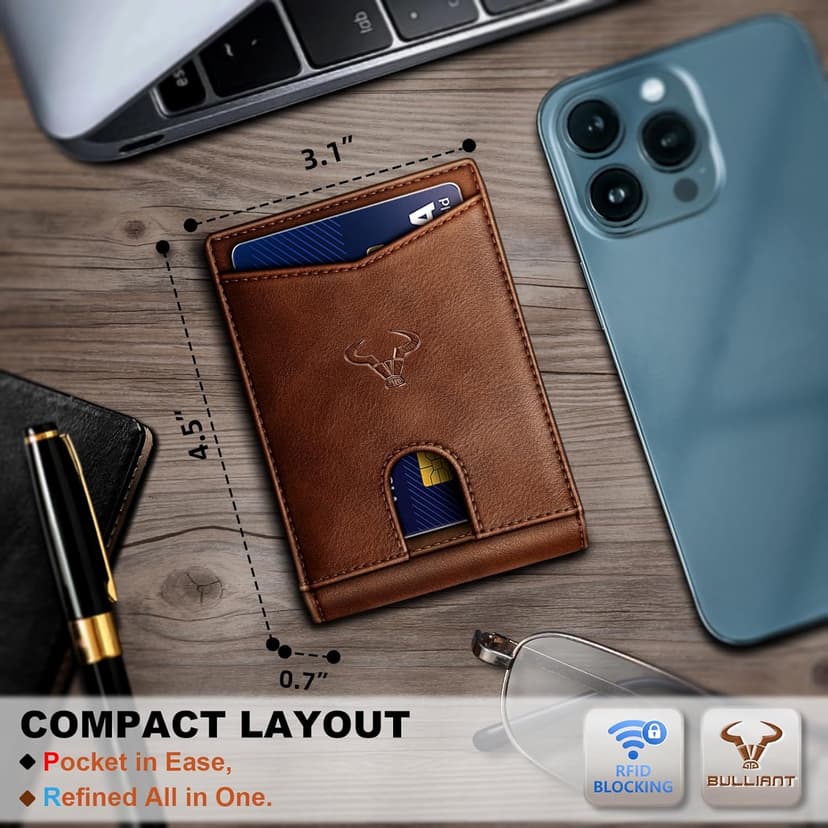 BULLIANT Men Wallet, Slim Leather Wallet Front Pocket Card Holder Gift For Men 11 Slots RFID Blocking