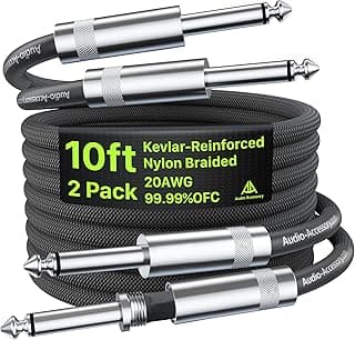 AA AUDIO ACCESSORY Guitar Cable 10 ft 2 Pack, Nylon Braided Anti-Kinking Kevlar-Reinforced, 20AWG 99.99% OFC, Heat-Shrink Protected 1/4 Instrument Cable, Shielded Amp Cord for Fender Electric Guitar
