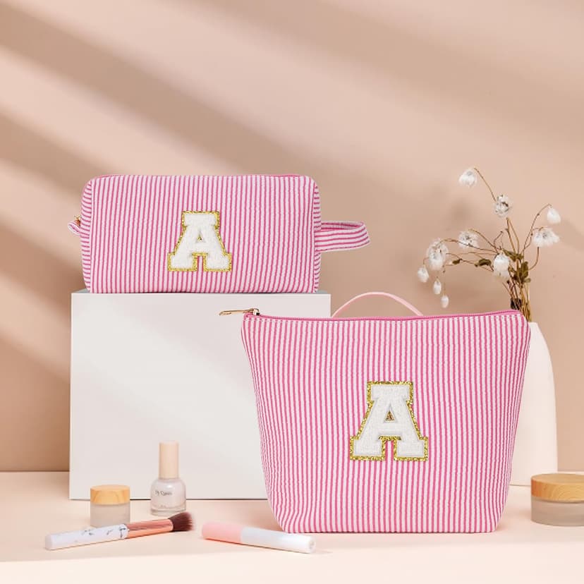 Christmas Gifts 2025 for Girls - Stocking Stuffers for Teen Girls Makeup Bag Set, 6 7 8 9 10 11 12 Year Girl Birthday Gift, Initial Travel Makeup Bags, Christmas Birthday Gifts for Girl