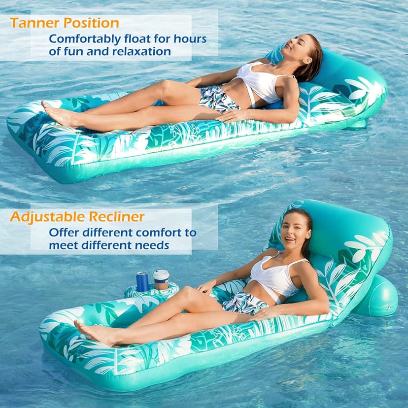 Jasonwell Inflatable Pool Float Adult - Pool Floaties Lounger Floats Floating Chair Raft with Adjustable Backrest Cup Holders Water Floaty Lake Lounge Tanning Floats Beach Party Toys for Adults