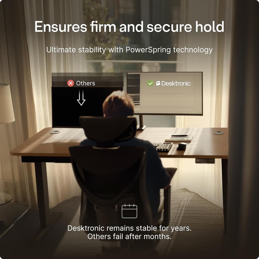 Desktronic Dual Monitor Arm — PowerSpring Technology for 2 Monitors, Up to 34" & 17.6 lbs Each, 360° Rotation, VESA 75/100 Compatible, Ergonomic Design for Home Office & Gaming Setup