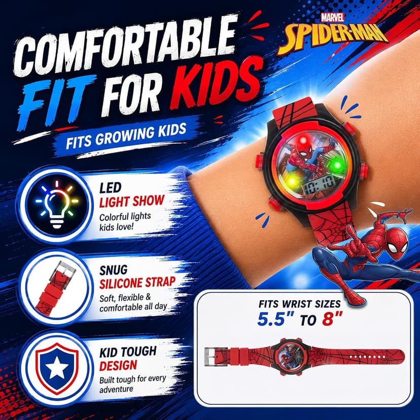 Marvel Spider-Man Kids Watches – Digital Display, Interactive Features, Adjustable Strap, Vibrant Spider-Man Graphics, Durable for Active Kids B073VBBX59