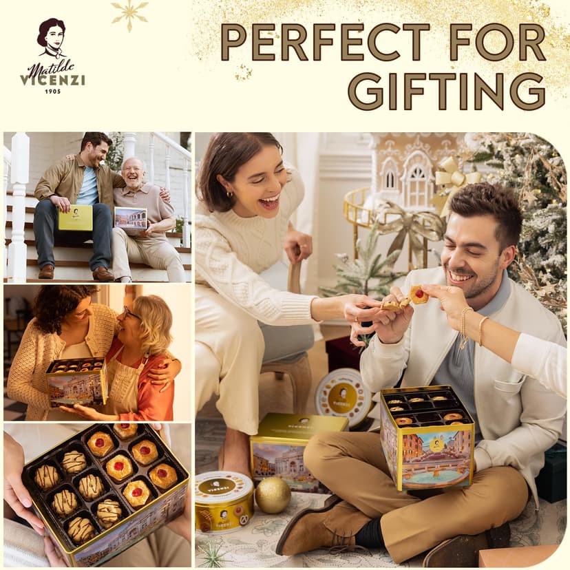Matilde Vicenzi Roma Cookie Gift Tin - Italian Pastries & Cookies in Individually Wrapped Trays - Bakery Dessert Gifts For Birthdays, Thank You, Get Well and Every Special Occassion - Puff Pastry, Assorted Cookies in Italian Design Gift Tin 32.5oz (920g)