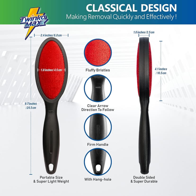 Twinko Max Lint Brush, Lint Remover, Pet Hair Remover, Clothes Brush, Magic Lint Remover Brush, Sheet and Carpet Cleaning Brush, 2-Sided and Reusable, No Need Lint Roller Refill.