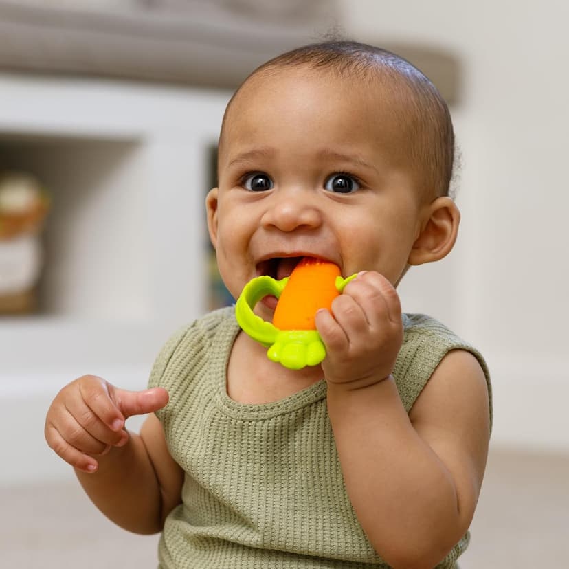 Infantino Lil’ Nibbles Textured Silicone Teether, BPA-Free Baby Teething Toy, Soft, Easy to Hold, Sensory Stimulation for Infants, Carrot