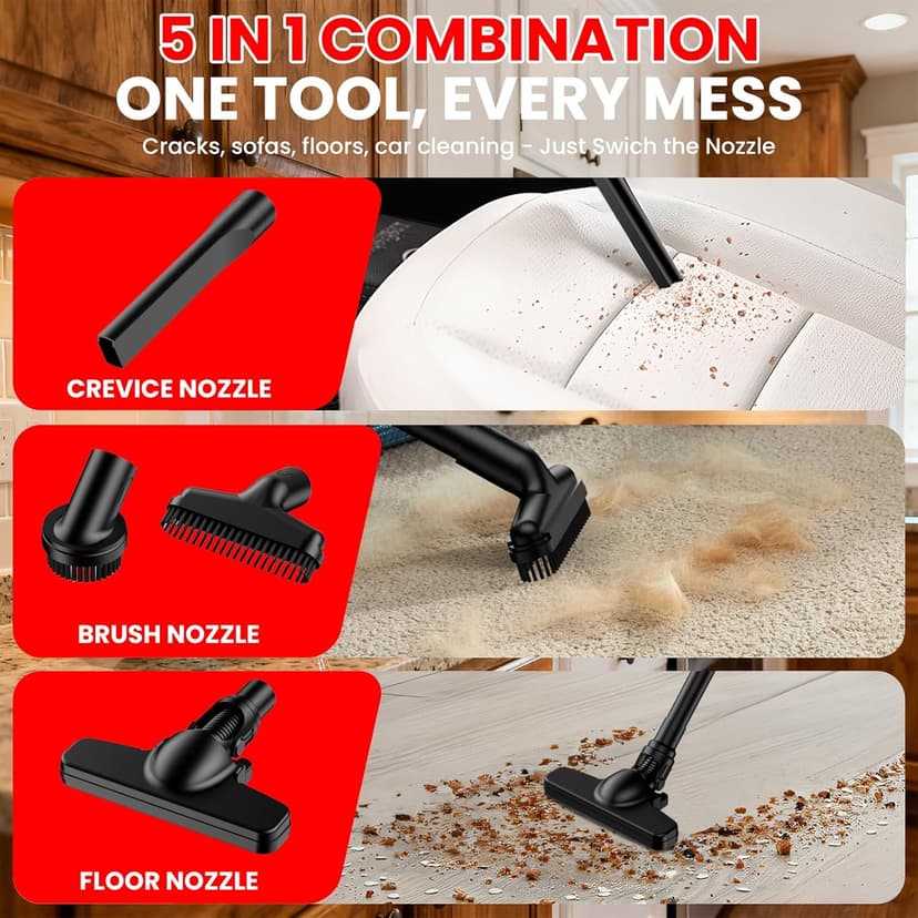 Cordless Vacuum for Miwaukee 18V Battery, 5 in 1 Lightweight Handheld Vacuum Cleaner with 500W Powerful Motor, 46 CFM Portable Hand Vacuum with Filtration HEPA for Floor, Carpet(Battery Not Included)