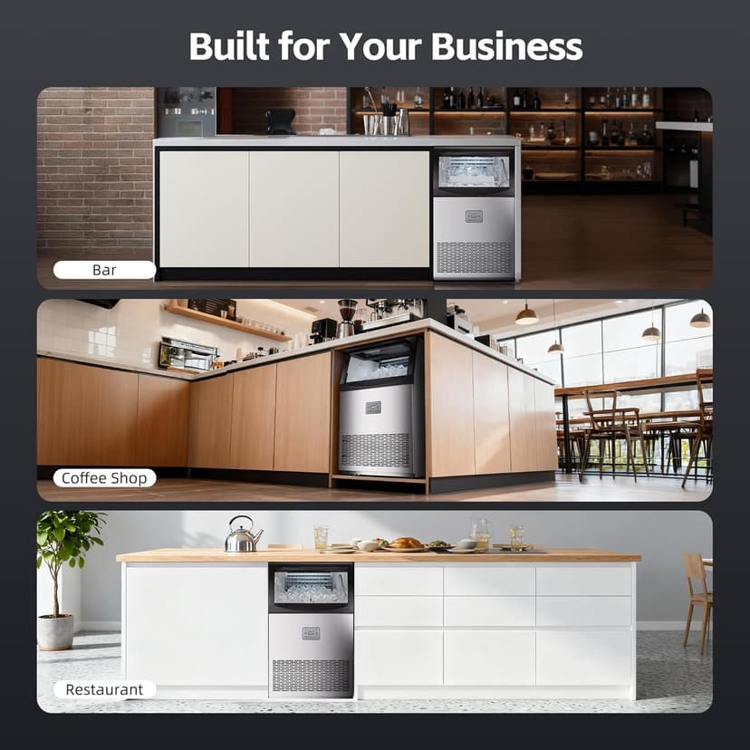 Commercial Ice Maker, 110lbs/24H, 33lbs Large Storage Under Counter Ice Maker for Business, 50 Cubes in 7-14Mins Stainless Steel Ice Machines, Self Cleaning Ice Makers for Cafe Bar Restaurant Home