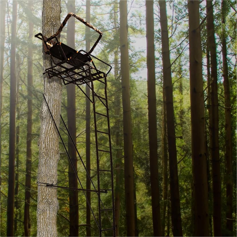 Muddy 2-Person Ladder Tree Stand for Deer Hunting, The Partner, 17' Tall, Black - Adjustable Climbing Treestand with Platform, Straps and Safety Harness for Shooting