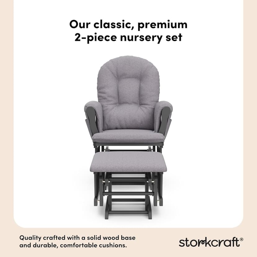 Storkcraft Premium Hoop Glider & Ottoman (Gray/Gray Swirl) — GREENGUARD Gold Certified Nursery Glider, Solid Wood Craftsmanship, Smooth-Gliding Nursery Chair and Ottoman, Award-Winning