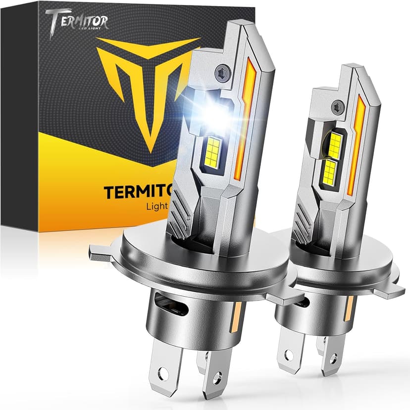 Termitor H4/9003/HB2 LED Bulbs, 50,000LM 1200% Ultra Brighter, 6500K Cool White, 85000Hrs Long Life with Cooling Fan, 1:1 Halogen Size, Plug and Play, H4 Fog Lights Bulbs, Pack of 2