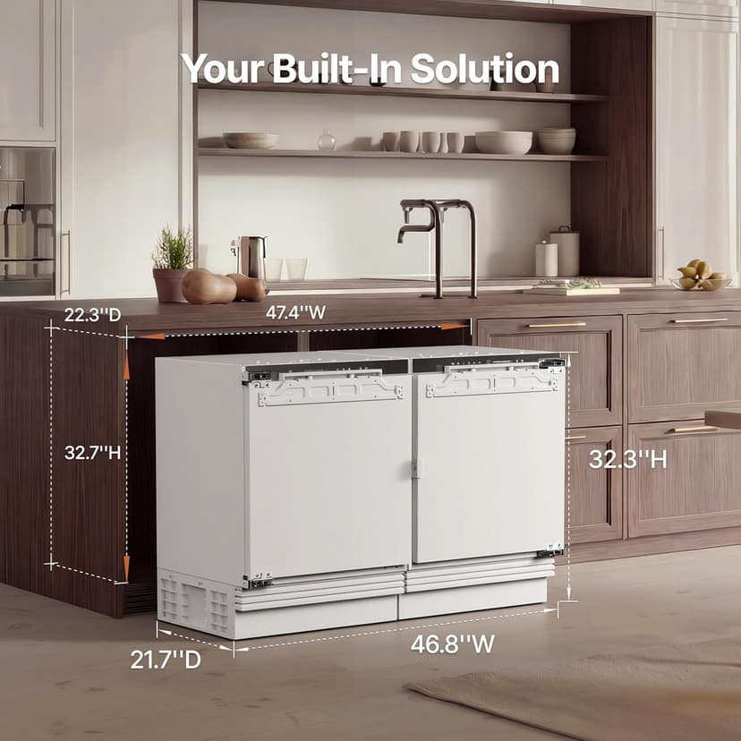 Ca'Lefort 48'' Panel Ready Refrigerator Bundle, Built-in Panel-Ready Fridge with Freezer Perfect for Kitchens -11°F-46°F Precise Freeze Control Reversible Door (Panel Not Included)