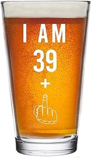 39 + One Middle Finger 40th Birthday Gifts for Men Women Beer Glass – Funny 40 Year Old Presents - 16 oz Pint Glasses Party Decorations Supplies - Craft Beers Gift Ideas for Dad Mom Husband Wife 40 th