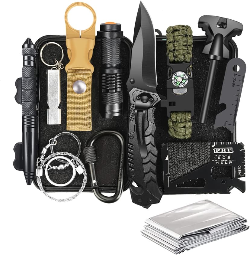 TRSCIND Gifts for Men Husband Dad Christmas, Survival Kit, Emergency Survival Gear and Equipment 14 in 1, Stocking Stuffers Birthday Gifts for Him Boyfriend, Hunting Fishing Camping Accessories, Cool Gadget