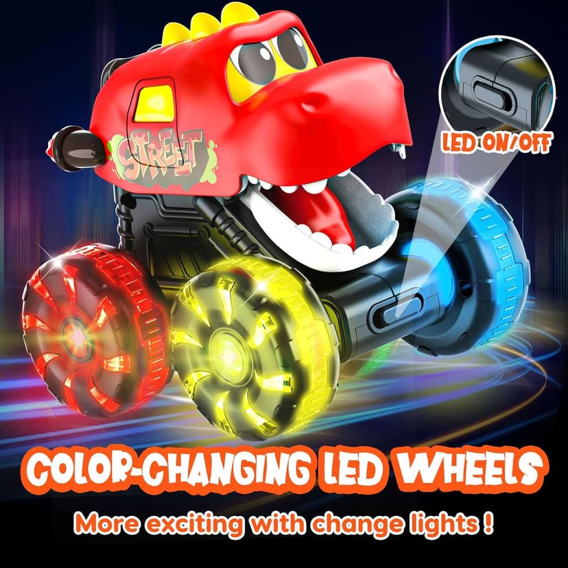 LED Wheels Dino Truck Toys for Toddler Boys Girls Gifts, Dinosaur Cars for 2 Year Old Boy Christmas Birthday Gifts Monster Truck Toys Dinosaur Cars, Press and Go Light Up Cars for Toddlers B0F5PVJJ9J