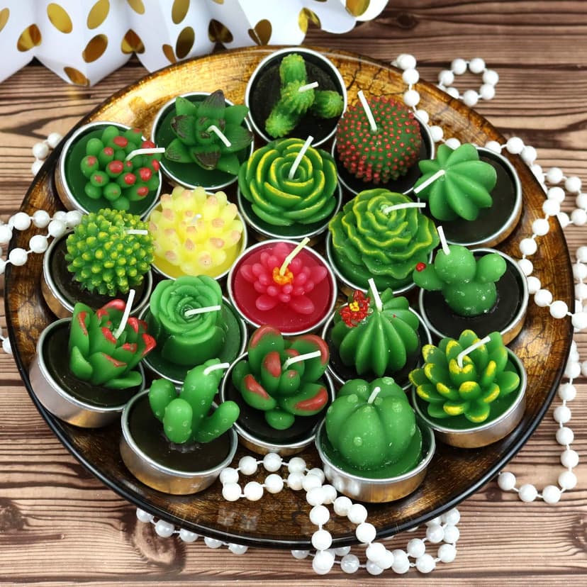 GIFTEXPRESS 18 Pcs Succulent Cactus Candles No Repeat Style, Delicate Smokeless Scented Tealight Candles for Home Décor, SPA, Wedding, Valentine's Day, Birthday Gift, Anniversary Celebration