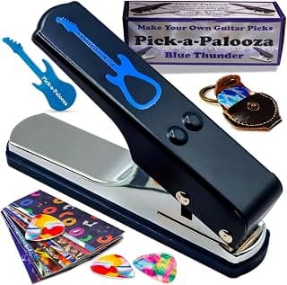 Custom Pick Maker for Musicians, Leather Key Chain Holder, Pick Strips with Artwork & File, Unique Gifts for Men & Women DIY Guitar Picks Punch Mega Pack with Pick Punch Tool - Blue B00C7AFDVM