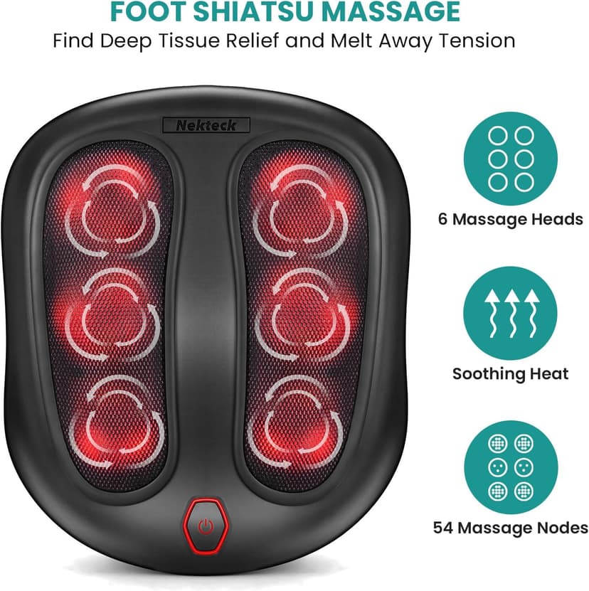 Shiatsu Heated Electric Kneading Foot Massager Machine for Plantar Fasciitis, Built-in Infrared Heat Function and Power Cord Nekteck Foot Massager with Heat, HSA Eligible FSA Massage Tools Gifts B06WGP2CVL