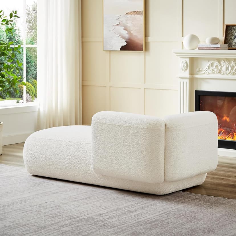 Upholstered Chaise Lounge Indoor for Living Room Bedroom Office Chaise Lounge Sofa：Boucle Fabric Modern Leisure Sofa Recliner Chair Sleeper Indoor (Boucle Cream)