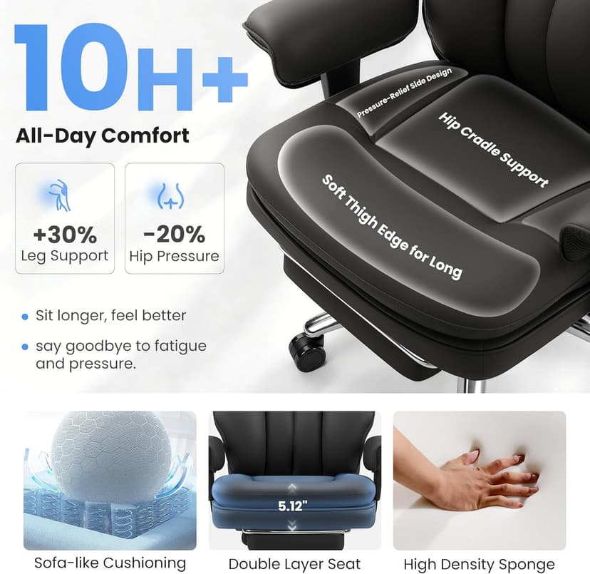 BestGlory Office Desk Chair with Inflatable Lumbar Support, Ergonomic Office Chair [Upgraded Double-Layer Cushion & Footrest], 400 LBS Big and Tall Computer Desk Chair for Home Office Gaming, Black