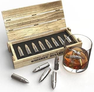 Reusable stainless steel whiskey chillers; birthday, anniversary & Father's Day gifts for men, Dad, husband or boyfriend. 8Pcs Bullet Whiskey Stones, Reusable Metal Ice Cubes, Whiskey Gifts for Men B0DCP33PNX