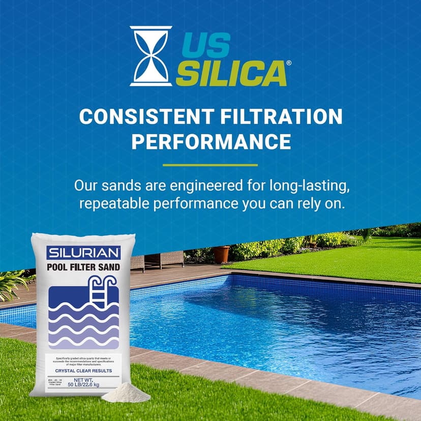 U.S Silica Silurian 20-Grade Silica Quartz Filter Sand for Pool Pump System, 50 lb Bag - White Filtration Media for Crystal Clear and Cleaner Water in Inground & Above Ground Swimming Pools