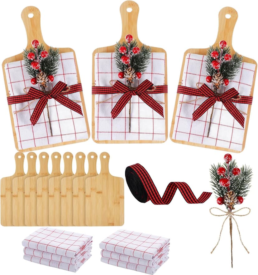 Amyhill 8 Set Christmas Kitchen Gifts Christmas Cutting Board Set with Red Berry Tea Towels Xmas Charcuterie Boards Cooking Housewarming Neighbor Gifts for Kitchen Holiday Party Decor