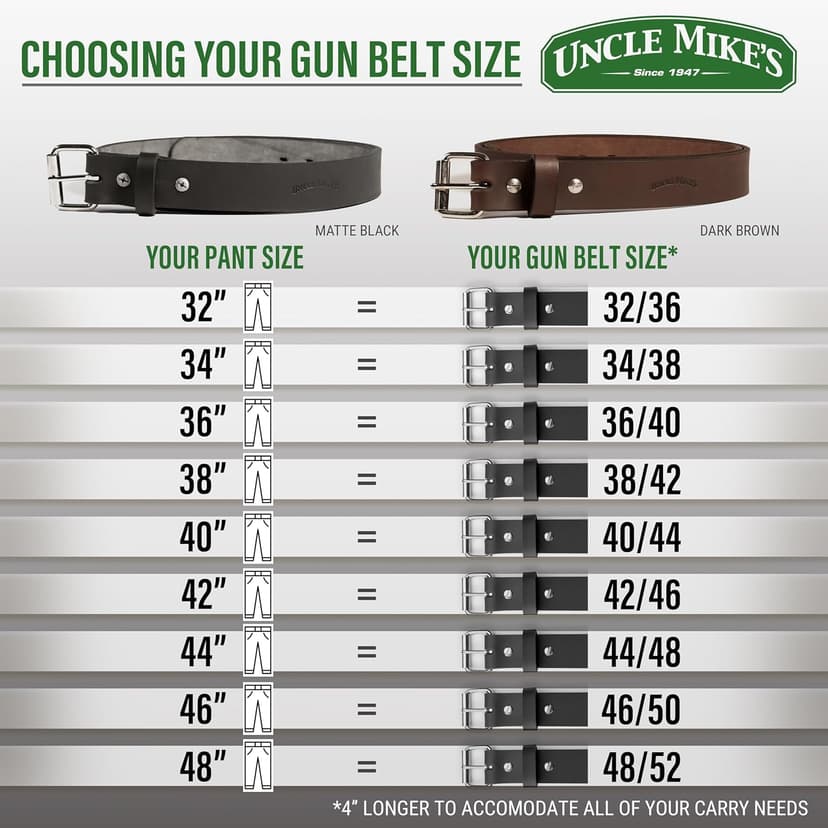 Uncle Mike's Leather Gun Belt for Men, Heavy Duty 14 oz. Leather for Work or Concealed Carry Holster Belt