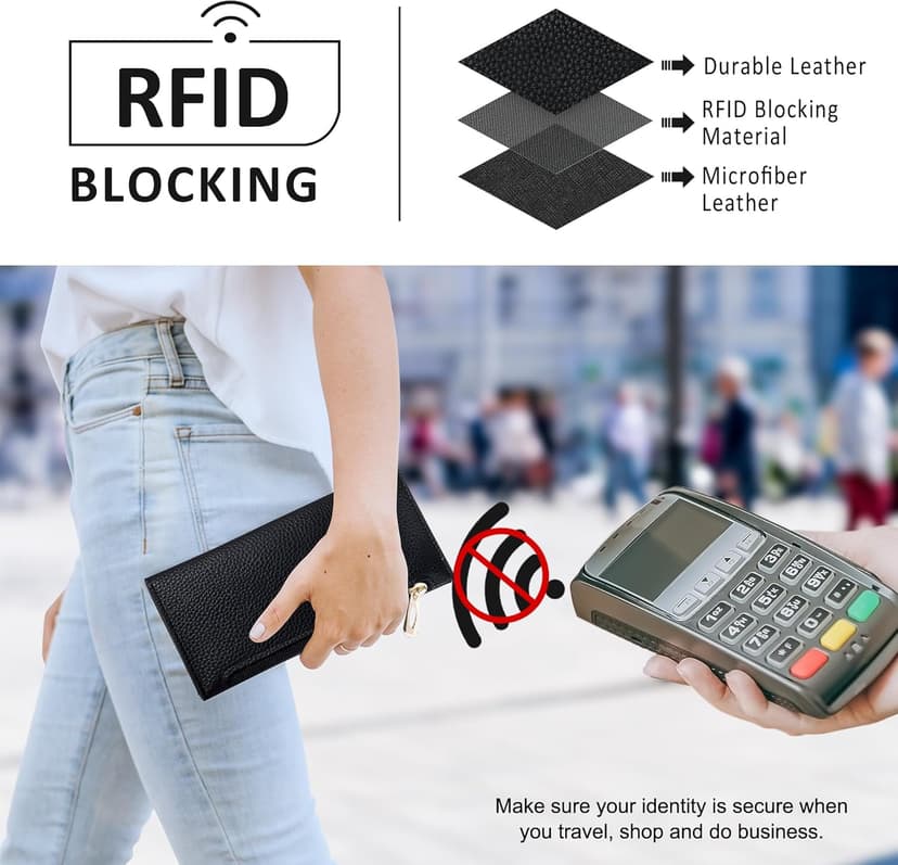 Tipmile Slim Wallet for Women, RFID Blocking Credit Card Holder, Ladies Bifold Wallet with Zipper, Black