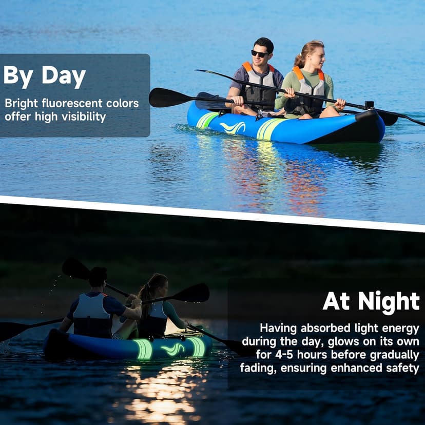 WETURE Inflatable Kayak 2 Person, Fishing Kayaks for Adults, 12.5FT 507 LBS Capacity, Portable Kayak with Luminous Strips, Adjustable Kayak Seat, 2 Paddles, 2 Tail Fins, Pump &Storage Bag