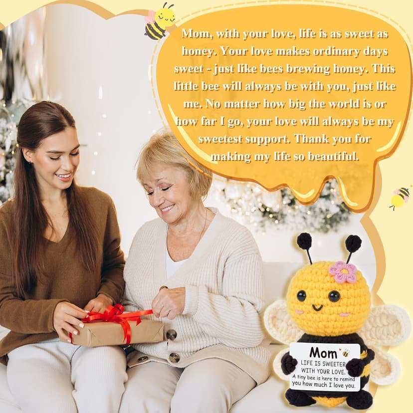 Gifts for Mom from Daughter Son, Mom Birthday Gifts - Cute Handmade Crochet Bee - Birthday Valentines Mothers Day Christmas Bonus Step Mother In Law, I Love You Mama Present, Emotional Support