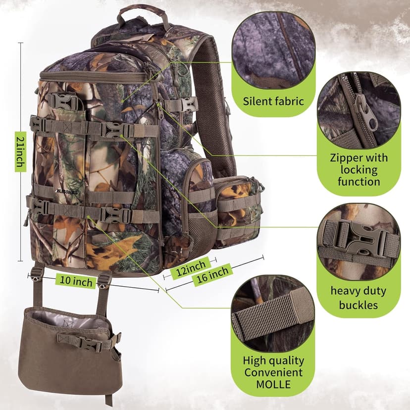 BLISSWILL Large Hunting Backpack with padded weapon for Bow Rifle Hunting Gear Accessories 40L(New leaf camouflage)