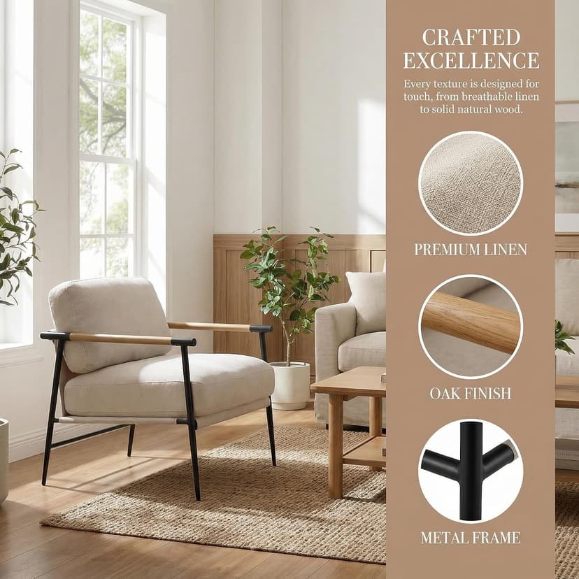 LukeAlon Mid Century Chenille Accent Chairs Set of 2, Ultra Soft Living Room Chairs with Metal Legs Modern Armchair Lounge Chairs Upholstered Comfy Leisure Chair for Bedroom Reception Area, Beige