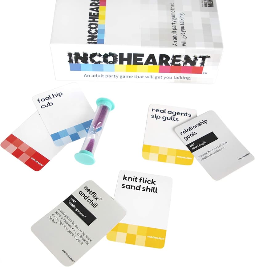 WHAT DO YOU MEME? Incohearent, The Guess The Gibberish Party Game by Relatable, A Funny Card Game for Adults, Great for Game Night Games, Includes 400 Cards, Instructions, and 1 Sand Timer