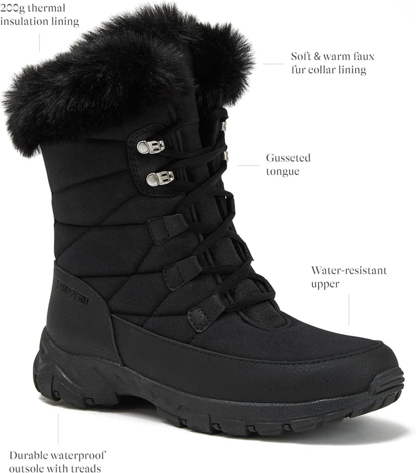 Lands' End Expedition Waterproof Insulated Womens Snow Boots, Lace Up or Slip On Winter Boots for Women, Medium or Wide Width Sizes 6 to 11, Black, Brown, Blue, White or Grey Winter Shoes