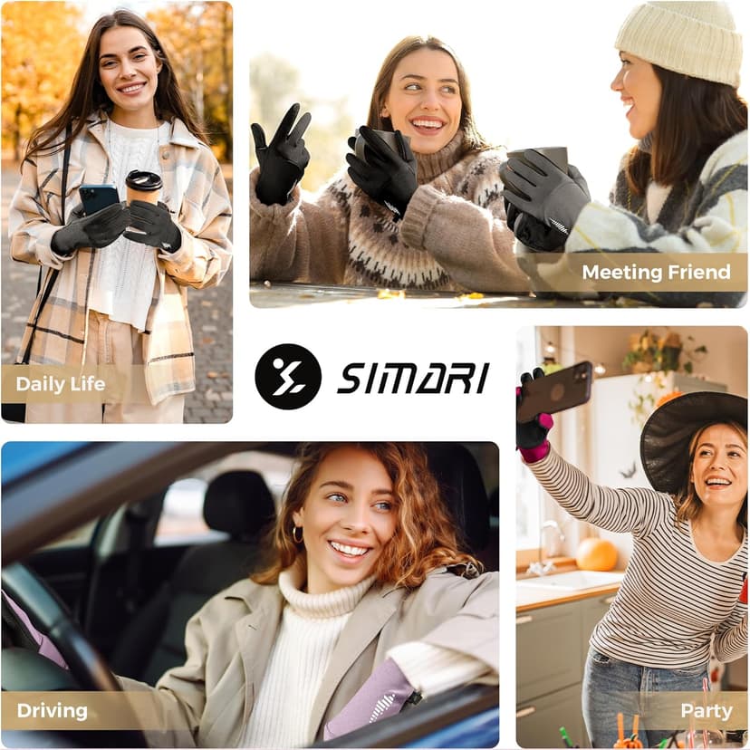 SIMARI Winter Gloves for Women, TouchScreen Water-Resistant Warm Thermal Gloves for Cold Weather, Running Hiking Driving