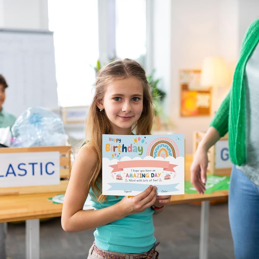 Lesnala 50 PCS Boho Birthday Printable Certificates for Kids Classroom Present for Children Teachers Students Parents for End of Semester Back to School Home Study Award Supplies Rainbow