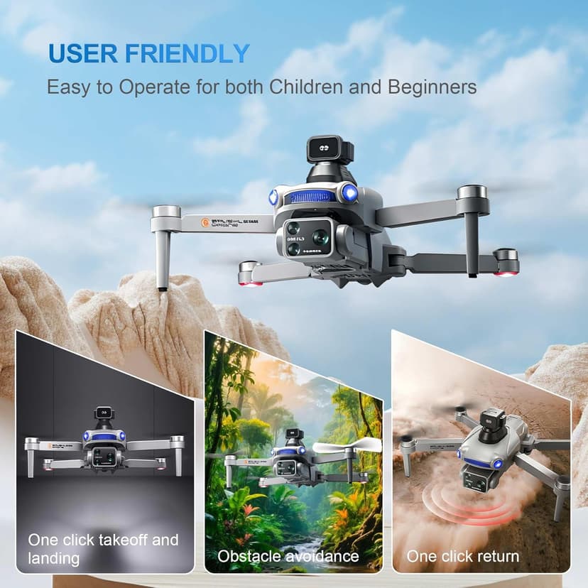 S119 4K Drone with Camera for Adults & Outdoor Aerial Photography, GPS Auto Return, Obstacle Avoidance, Brushless Motor, 5G Screen Remote, 3 Batteries 75 Min Long Flight, Dual Camera 120° Wide-Angle, 2000M Range, 120M Altitude, 120° Wide-Angle FPV Quadcopter (Gray)