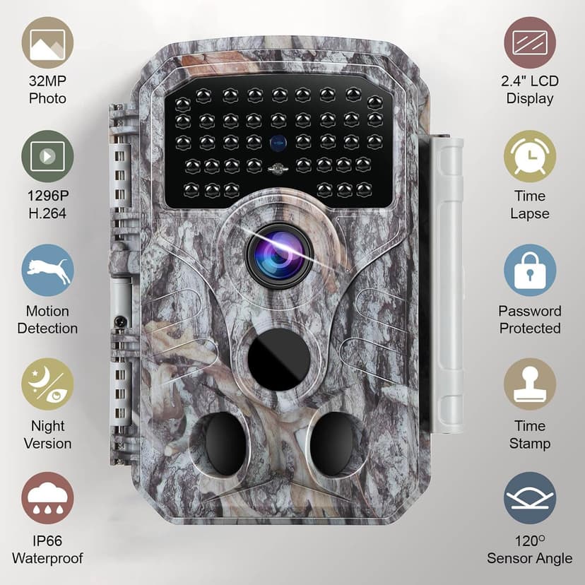 BLAZEVIDEO Game & Trail Camera 32MP Photo & 1296P Video with 100ft Night Vision Motion Activated 0.1s Trigger Speed Waterproof for Home Security, Outdoor Wildlife Scouting