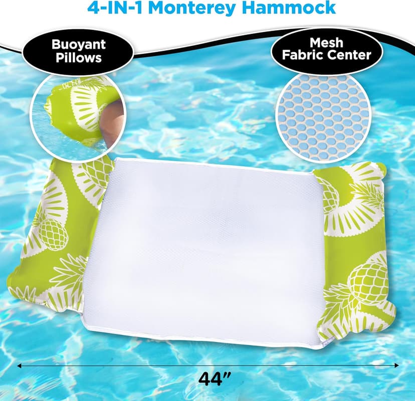 Waterlife 4-in-1 Pool Hammock 2-Pack, Inflatable Pool Chair Float, Water (Saddle, Lounge Chair, Drifter), Navy Blue and Green