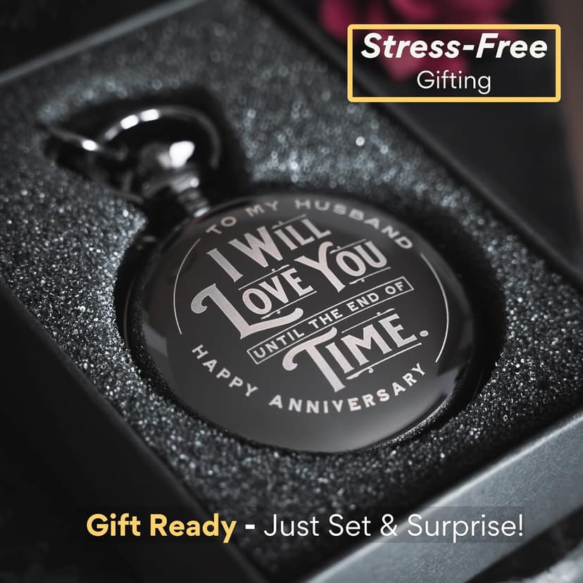Anniversary Pocket Watch for Husband - Engraved Silver Stainless Steel - Meaningful Keepsake - Boxed and Ready to Give