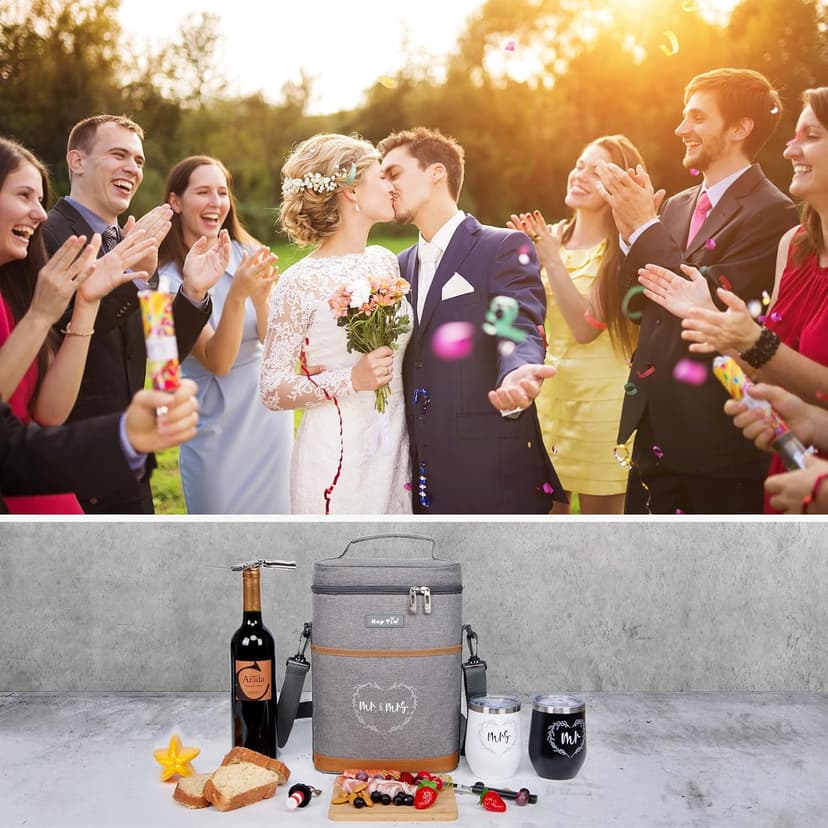 Hap Tim Wedding Gifts for Couples, Bridal Shower Gifts, Engagement Gifts for Newlyweds, Mr and Mrs gifts - Wine Cooler Bag Insulated Wine Carrier Tote with Tumblers, Bamboo Cheese Borad B0D8DR2S84