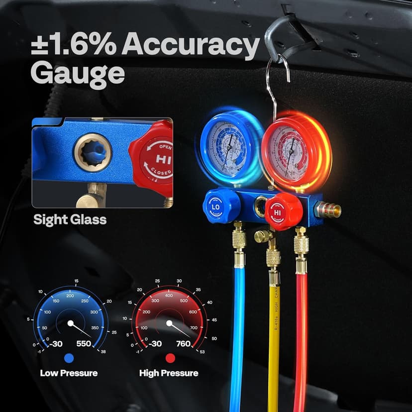 VIVOHOME 110V 1/3 HP 4CFM Single Stage Rotary Vane Air Vacuum Pump and R134a AC Manifold Gauge Set Kit with Leak Detector Carry Bag for HVAC Air Conditioning Refrigeration Recharging ETL Listed