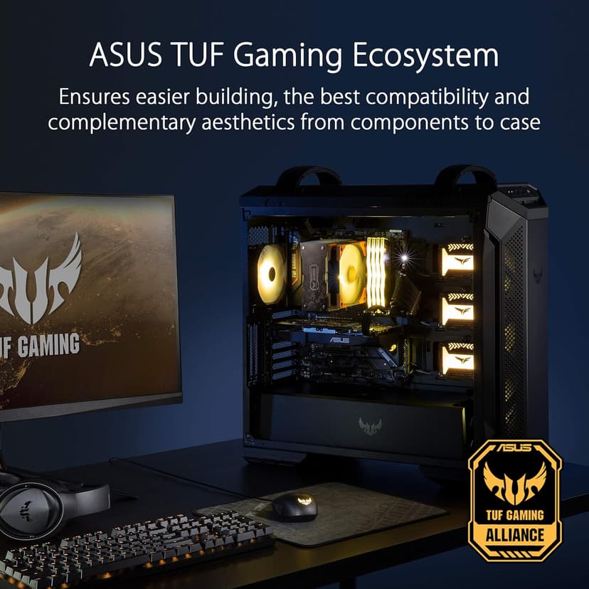 ASUS TUF Gaming GT501 Mid-Tower PC Case for up to EATX Motherboards with USB 3.0 Front Panel, Smoked Tempered Glass, Steel Construction, and Four Case Fans