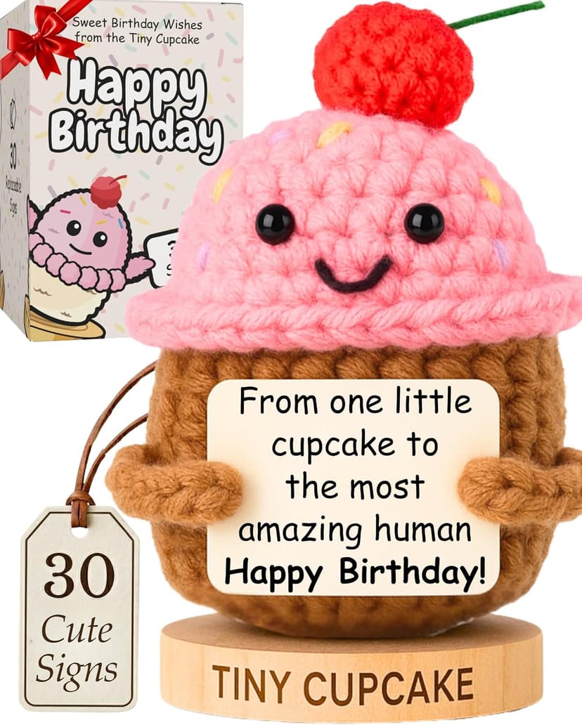 Happy Birthday Gift for Women - Tiny Cupcake With 30 Sweet Birthday Cards | Funny Gift Idea for Women for 16th, 21 Year Old, 30th Birthdays | Cute Bday Party Decor for Friends, Teens, Daughter, Sister