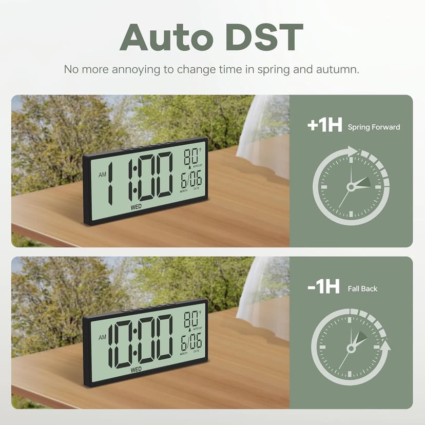 JALL 14.5" Large Digital Wall Clock Battery Operated with Big Digits LCD Screen Display, Day, Date, Alarm, Auto DST, Temperature for Living Room, Bedroom, Desk Decor, Mounted, Gift for Elderly